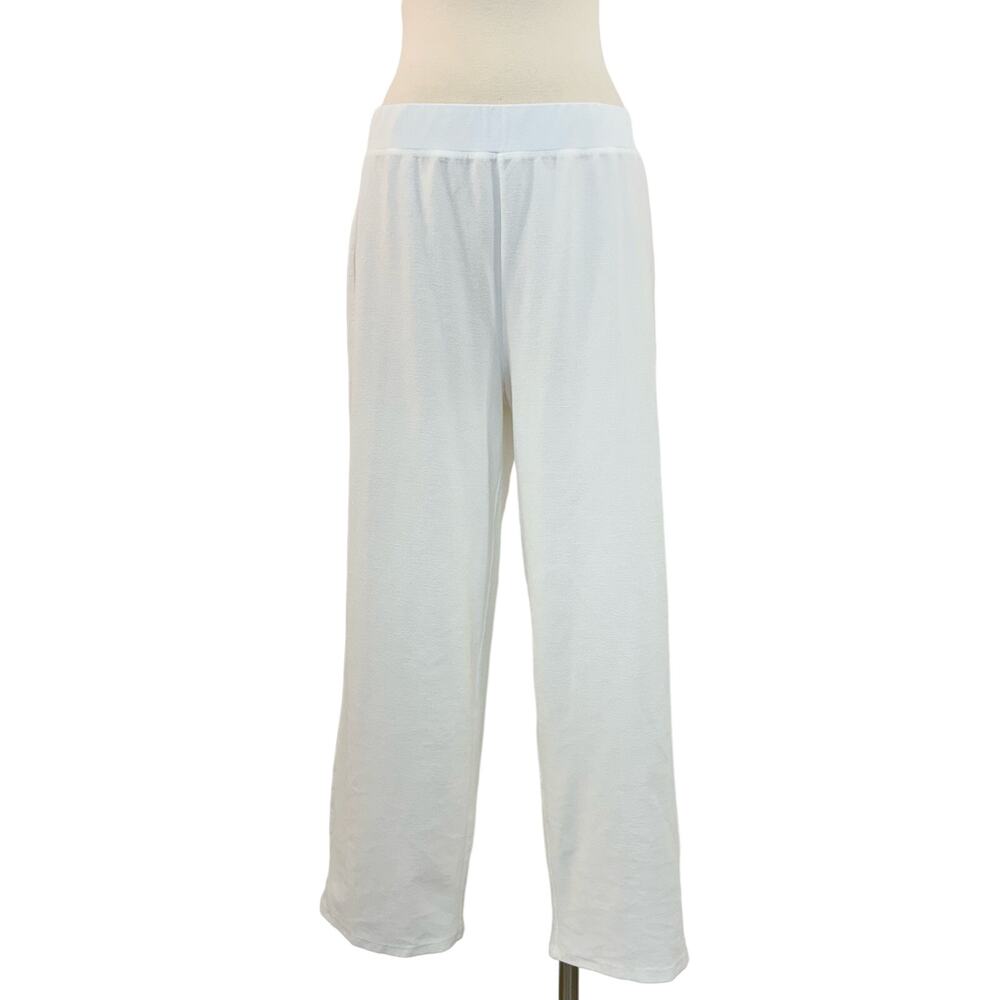 Eileen Fisher Pull-On Elastic Waist Pants Straight Leg Cropped White Size L